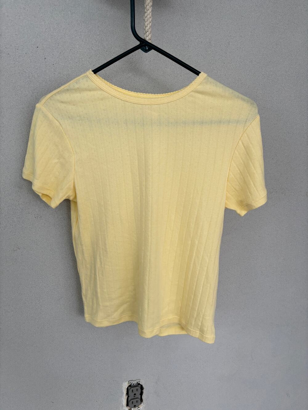 Butter Yellow Eyelet Knit Short Sleeve Top